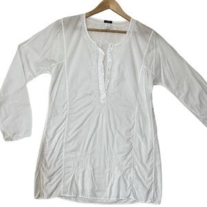 J. CREW sz Small Beach Tunic Vacation Tone on Tone Embroidery Blouse Cotton
